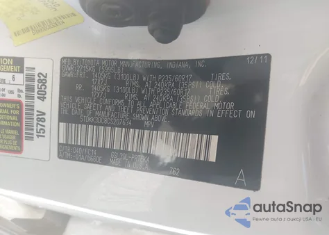 2012 Toyota Sienna Le V6 8 Passenger z USA, uszkodzony, nr VIN 5TDKK3DC8CS207634